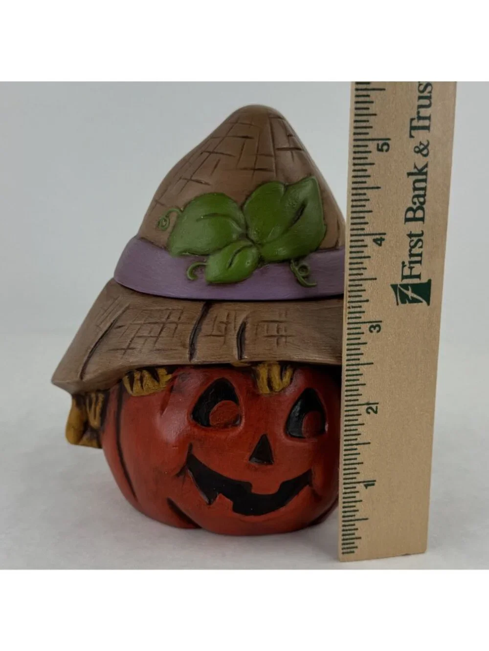 Vtg Hand-Painted Ceramic Pumpkin Jar 5.5